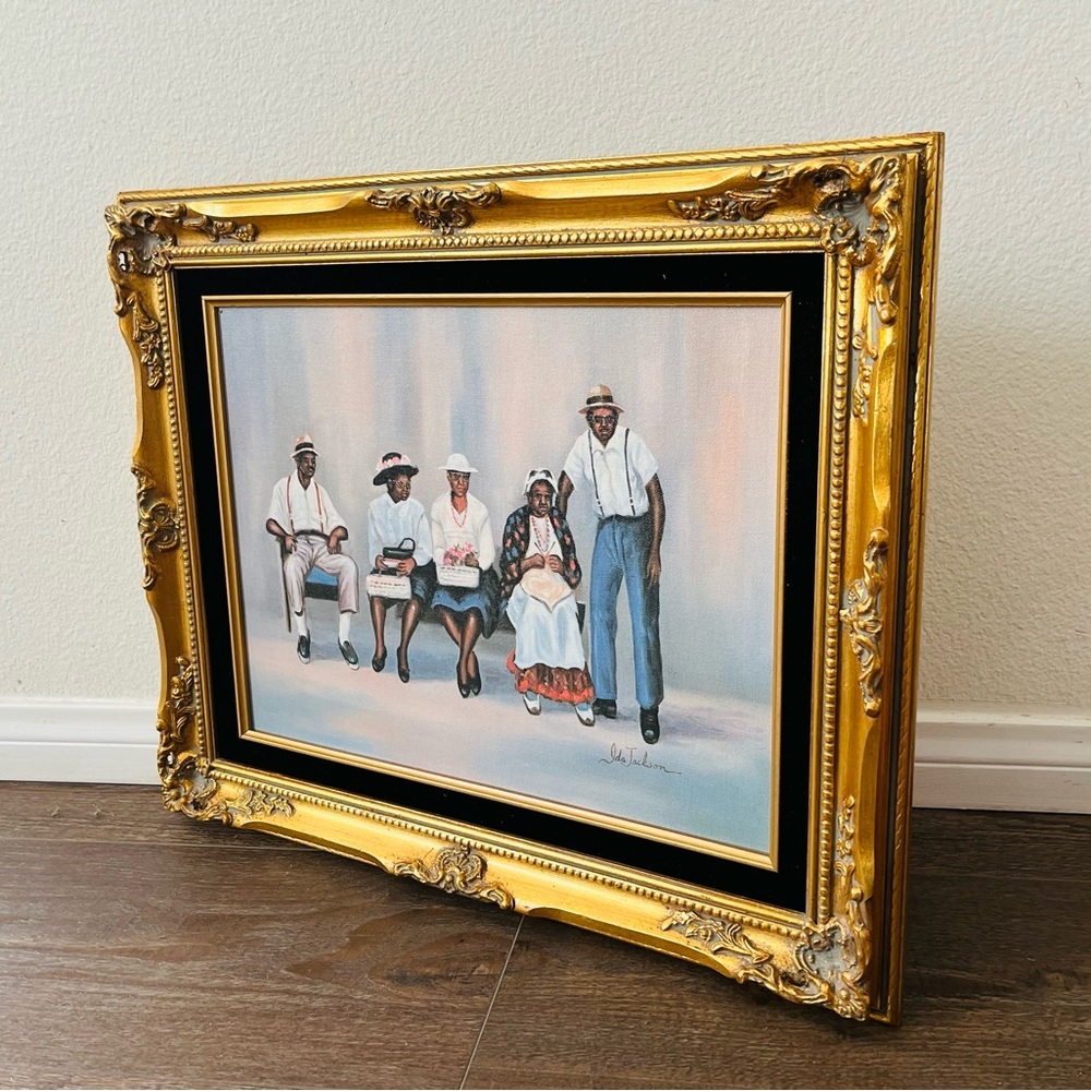 Vintage Lithograph On Canvas Signed by Ida Jackson with Golden Frame - Picture 14 of 15